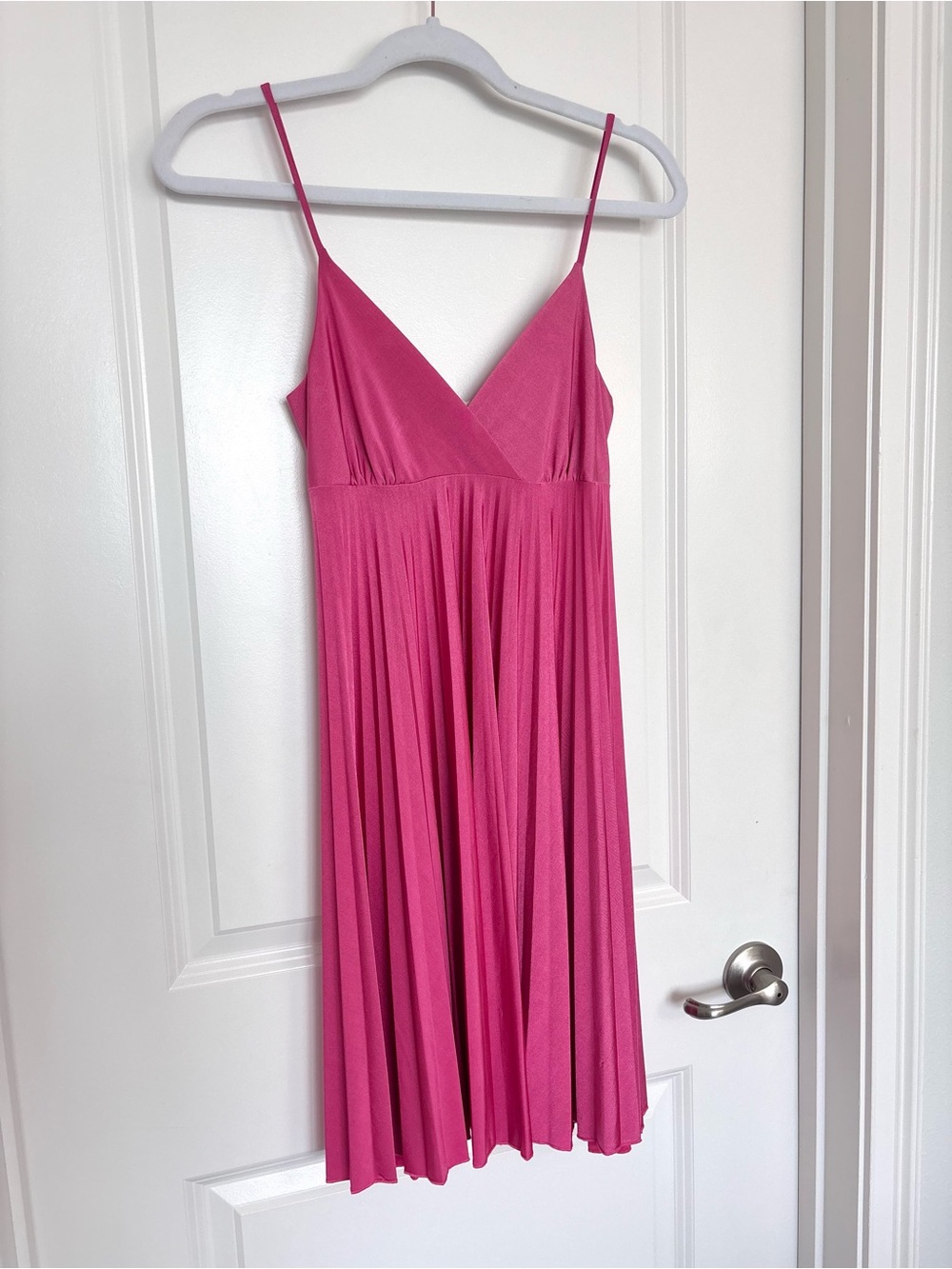 XXI Pink Pleated Satin Babydoll Dress Flowy Coquette Balletcore Mini Dress S - Picture 9 of 11
